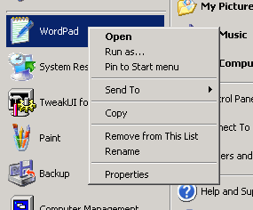 Windows Xp Frequently Used Programs List