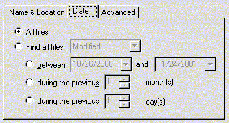 The Date tab can be used to find all files created or modified since last backup.