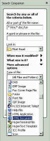 Search Drop-down list of file types
